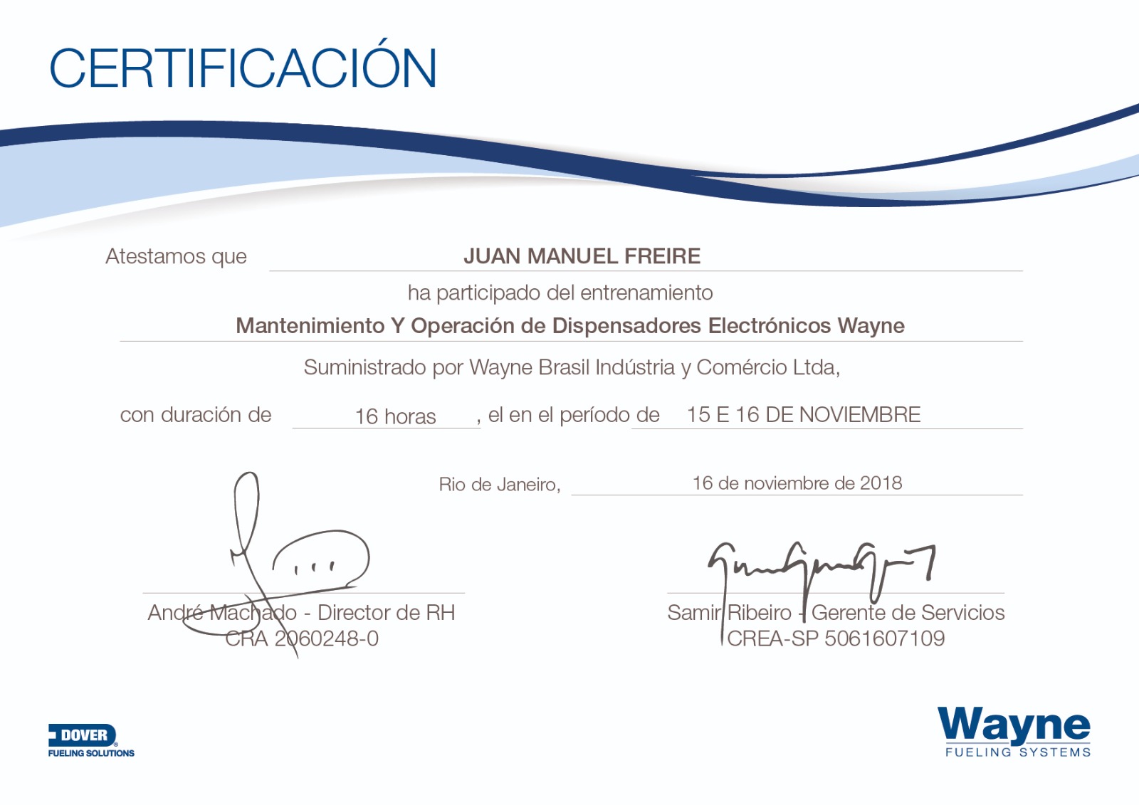 Certificado Wayne Distribuidor